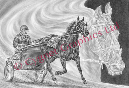 Harness racing art - pencil drawing by Kelli Swan